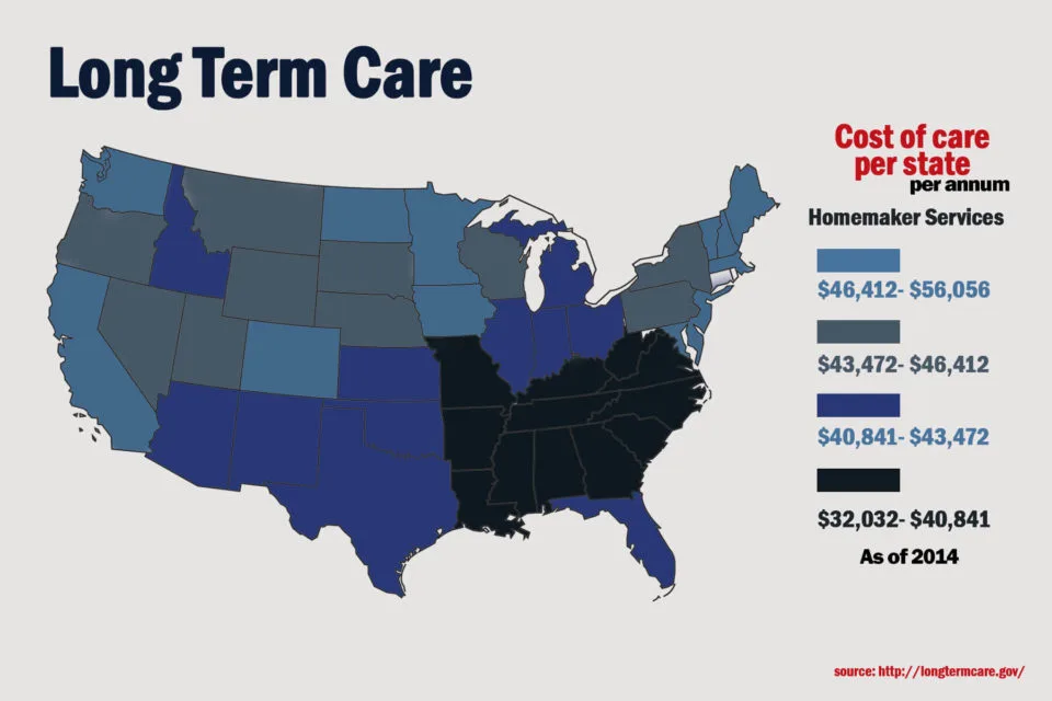 A map of the United States with a statistic about comfort care franchises